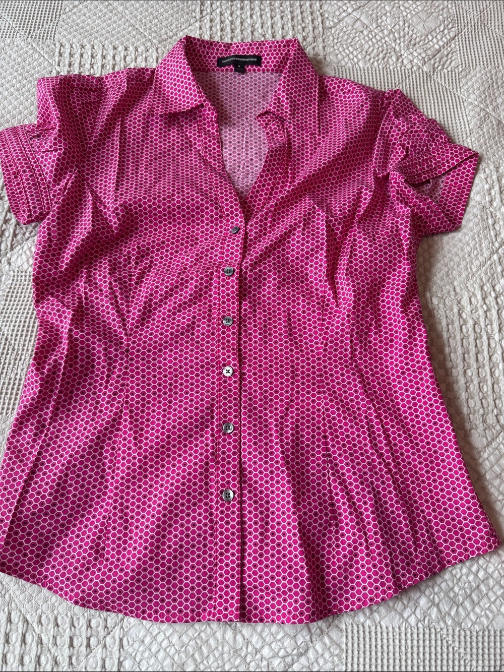 Express Pink Short-Sleeve Button-Down Blouse